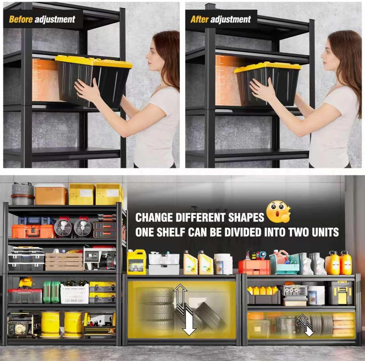 Heavy Duty Garage Shelving, 5-Tier Adjustable All Metal Storage Rack for Tools, Storage Bins Utility Steel Shelf for Garage, Warehouse, Basement, Pantry & Workshop, 71" H x 35" W x 16" D - Image 4