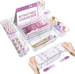 14 Pcs Clear Drawer Organizer, Adju...
