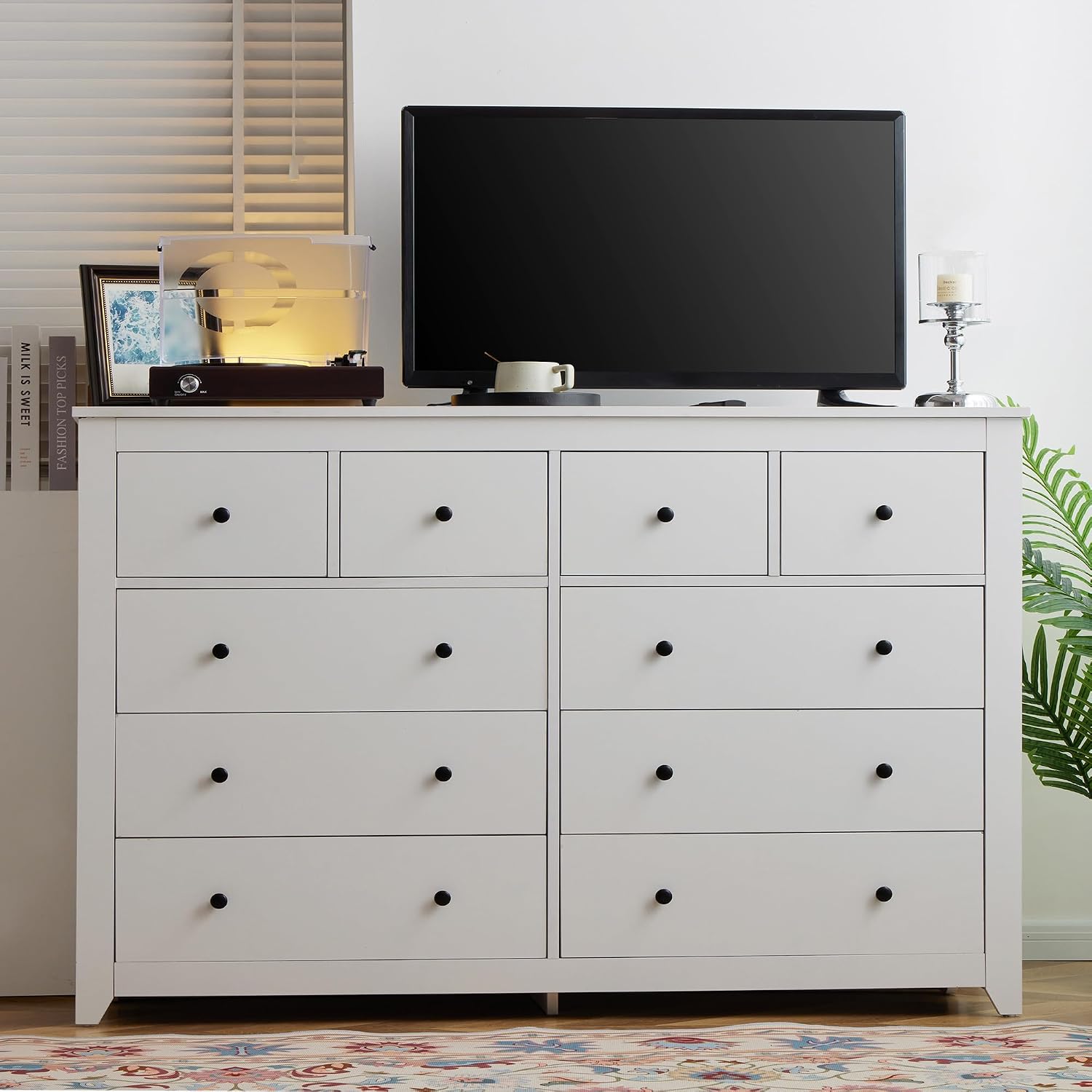 EnHomee White Dresser for Bedroom with 10 Drawer, Multi-Layer Organization | Modern Wood Chest, 52"W TV Stand Versatile for Living Room Entryway Closet, Metal Frame and Handles, Smooth Glides, Anti-Tip - Image 5