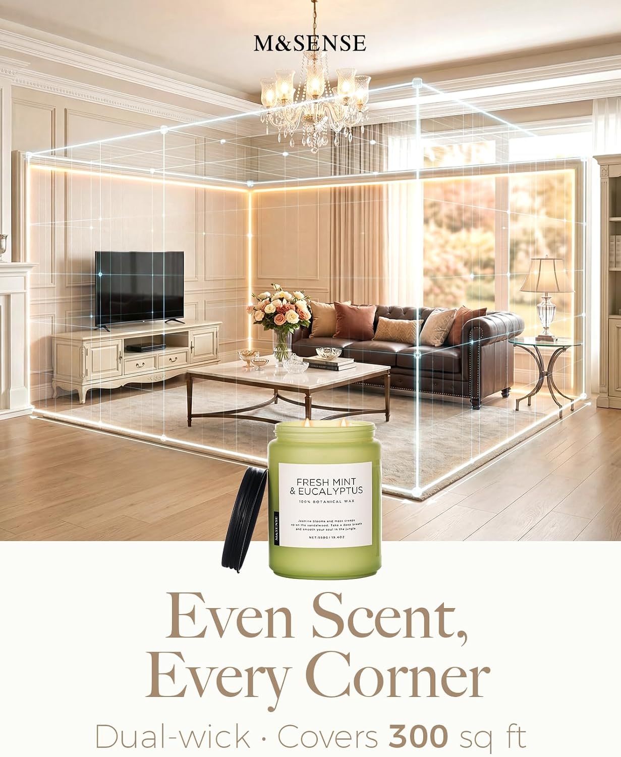 M&SENSE Large Gardenia Jasmine Home Scented Candles, 19.4oz Natural Soy Wax | 110 Hours Long Lasting, Slow Burn, Non Toxic Clean Burn, Spring Floral Scent Aromatherapy Gift for Women - Image 7