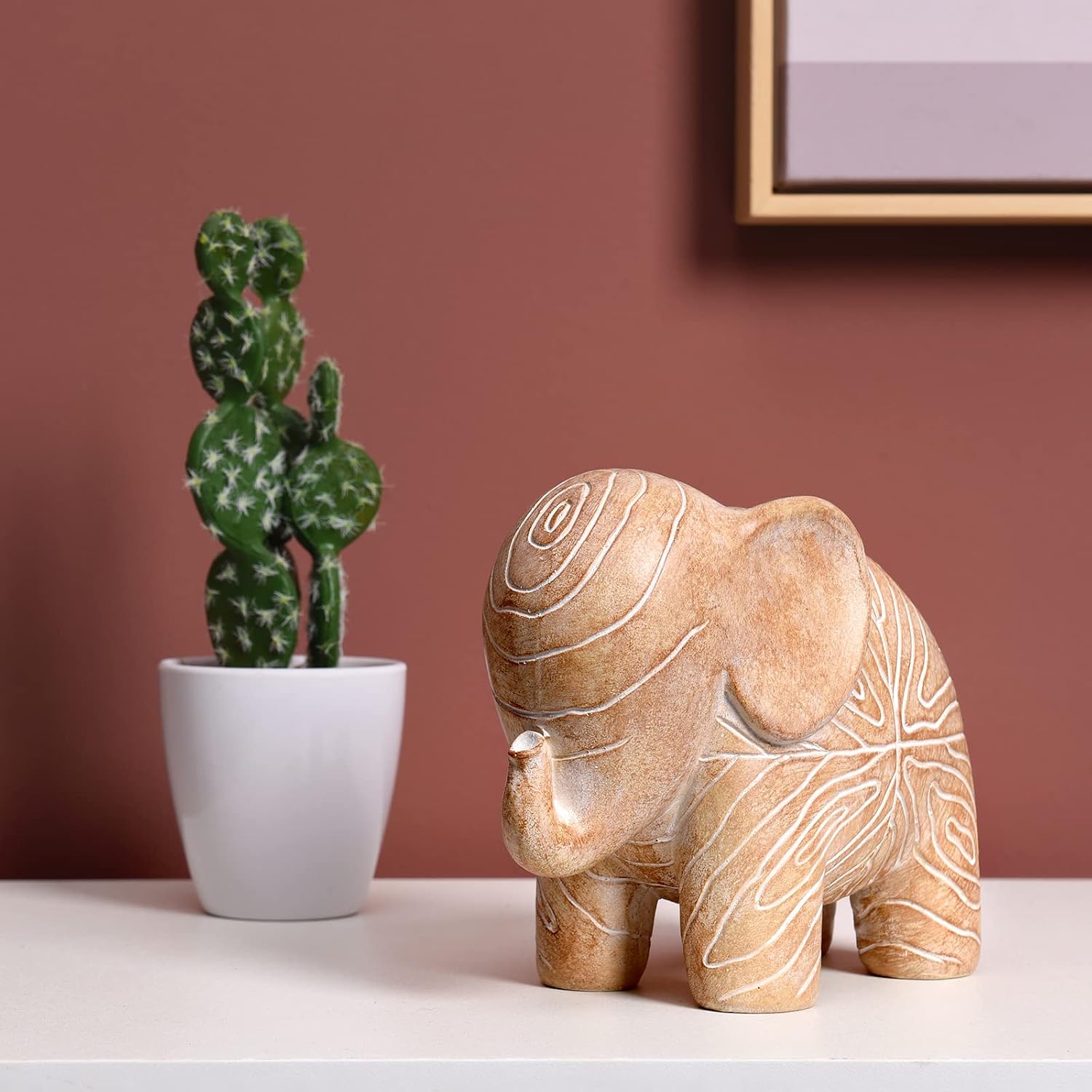 Elephant Statue, African Animal Decor, Wooden Elephant Gift for Women, Boho Decor for Living Room, Shelf, Office(1Pack, Small ) - Image 7