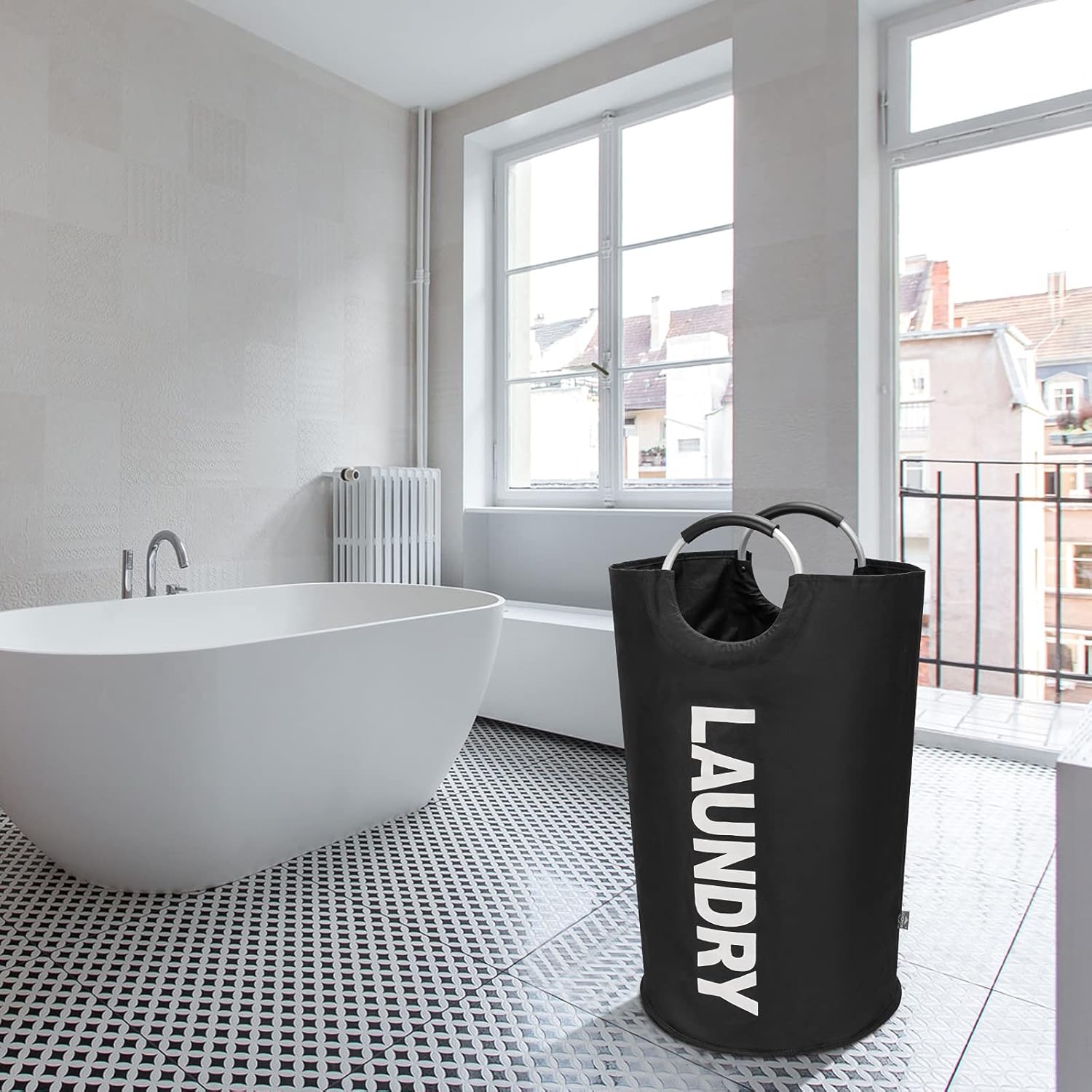 DOKEHOM 90L Large Laundry Basket Bag, Collapsible Tall Hamper, Black | Freestanding tall washing bin & foldable laundry bag. High-capacity clothes storage basket with durable sturdy handles - Image 8
