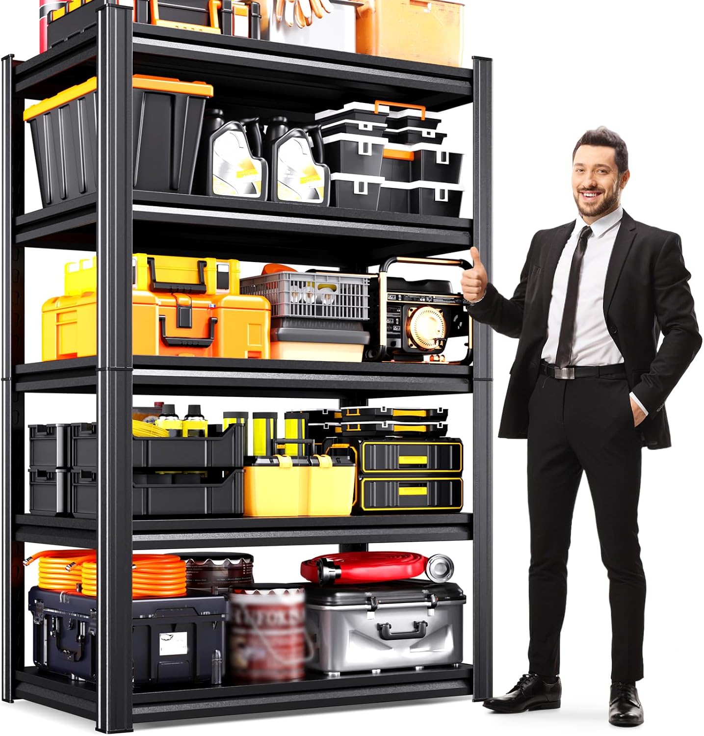 Heavy Duty Garage Shelving, 5-Tier Adjustable All Metal Storage Rack for Tools, Storage Bins Utility Steel Shelf for Garage, Warehouse, Basement, Pantry & Workshop, 71" H x 35" W x 16" D