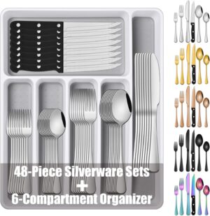 49 Pieces Silverware Sets With Orga...