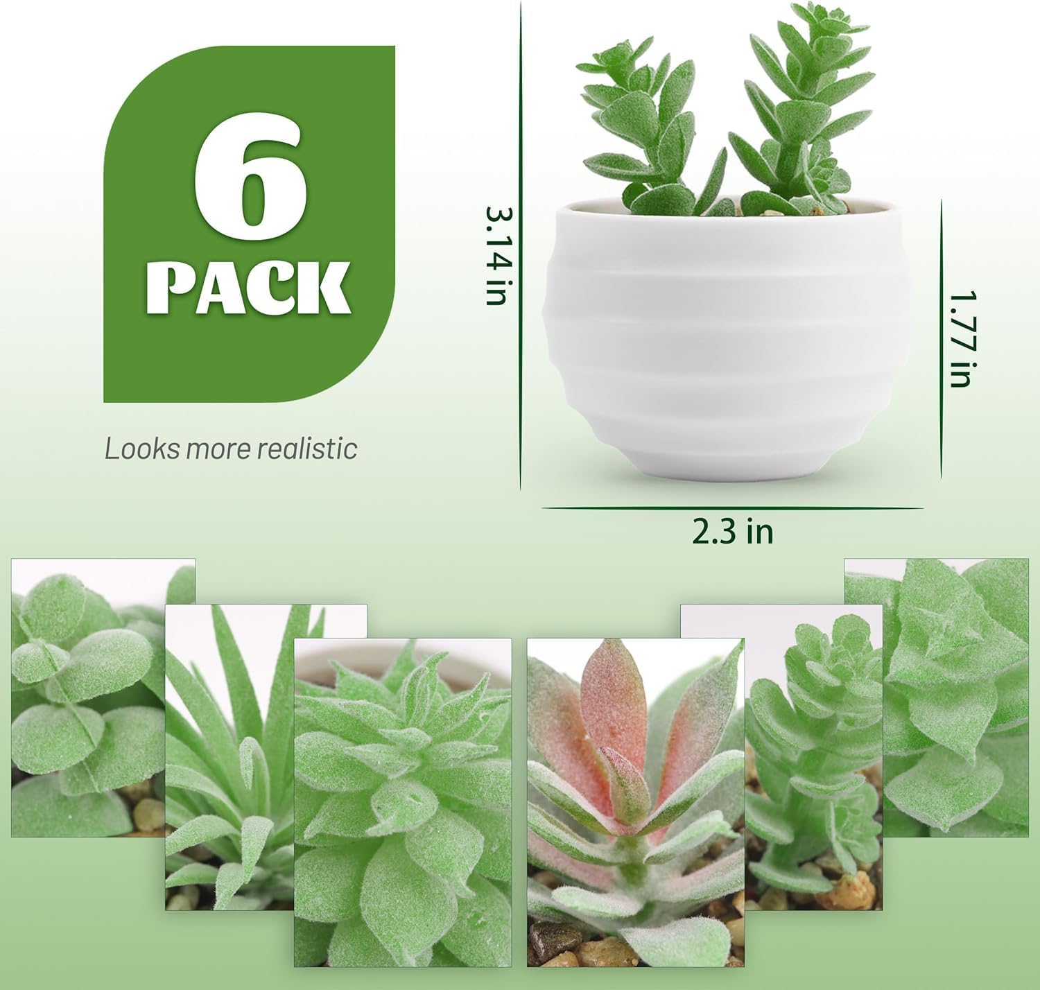Der Rose 6 Pack Succulents Fake Plants for Bedroom Bathroom Home Decor | Small fake plants,perfect for aesthetic living room shelf decor,office desk accessories,gifts for women,fresh all year - Image 2