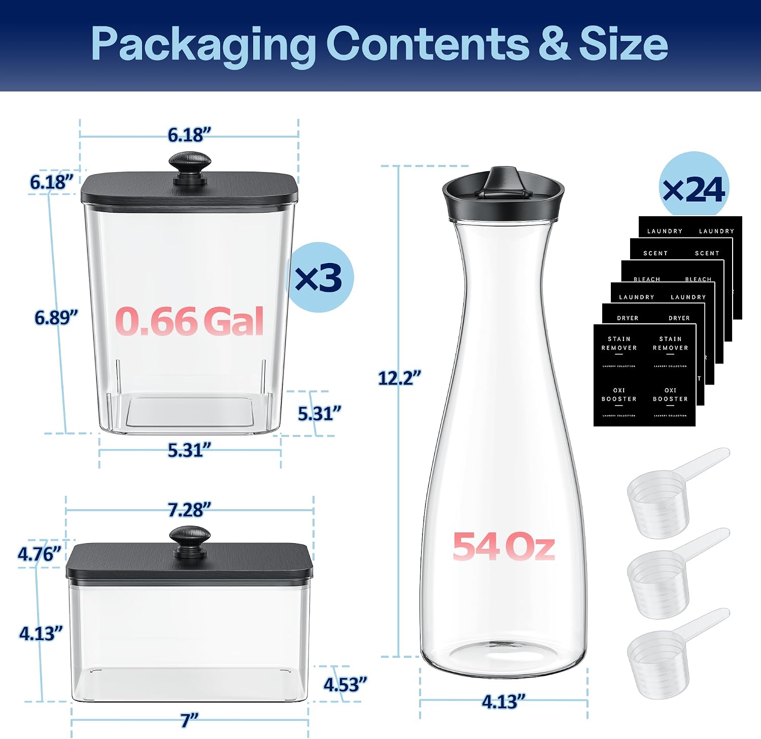 3+1+1 Pack Laundry Pods Container & Dryer Sheet Holder with Lid | 54OZ Soap Detergent Dispenser, Black Laundry Room Organization and Storage - Image 7