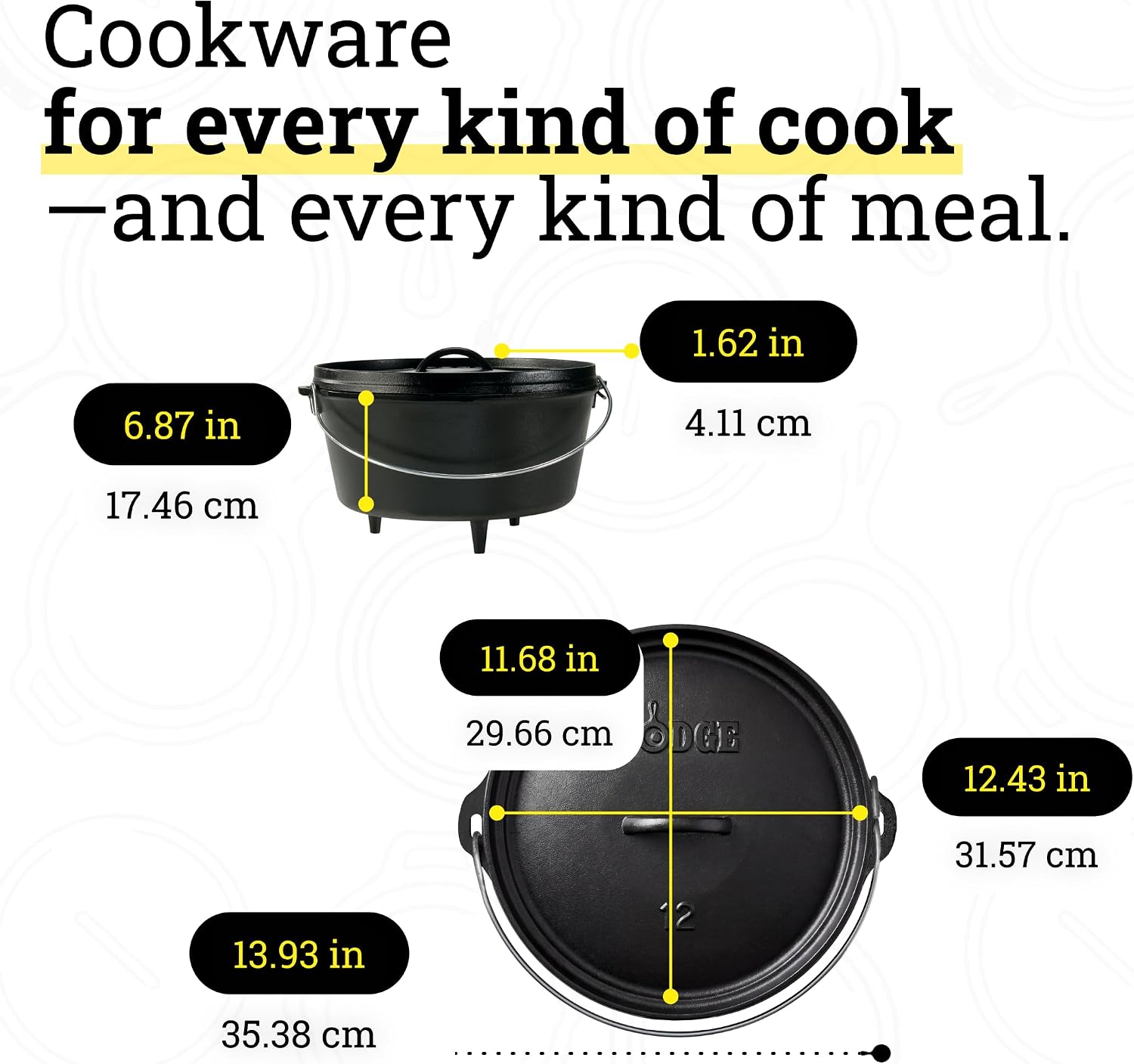 Lodge Seasoned Cast Iron Camp Dutch Oven with Lid - 8 Quart - Dual Handles - Seasoned Cast Iron Cookware with Steel Handle & Strong Lid for Heavy- Duty Camping Cookware - Image 5