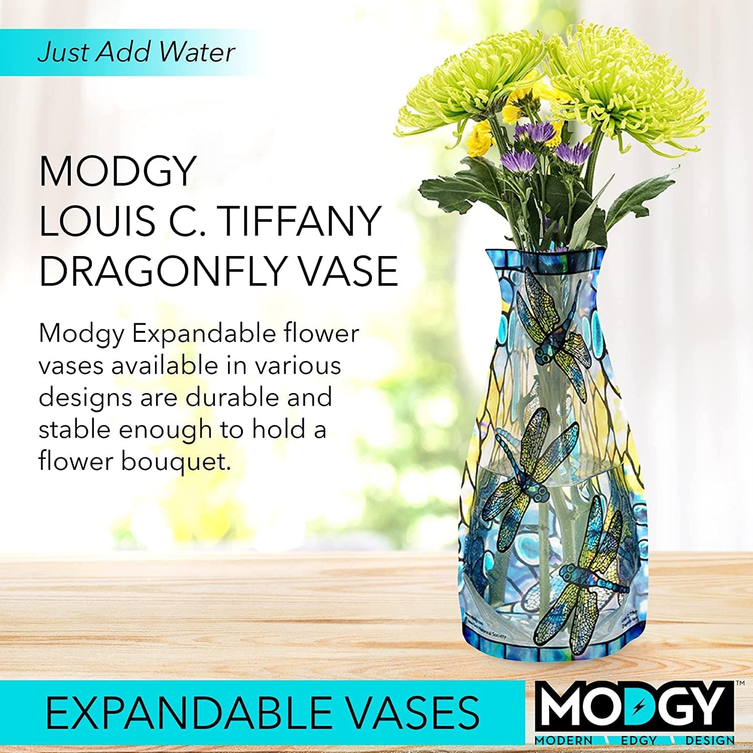 MODGY Expandable Flower Vase Plastic Decorative Modern Vases for Flowers Centerpieces Dining Table Decor Living Room Bathroom Wedding Office, Tiffany - Dragonfly - Image 2
