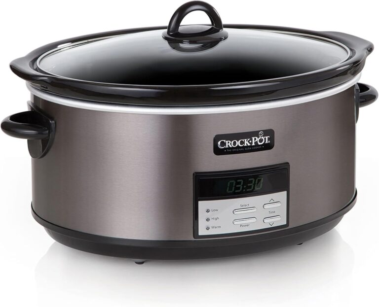 Crock-Pot Large 8-Quart Programmable Slow Cooker with Auto Warm Setting Black Stainless Steel