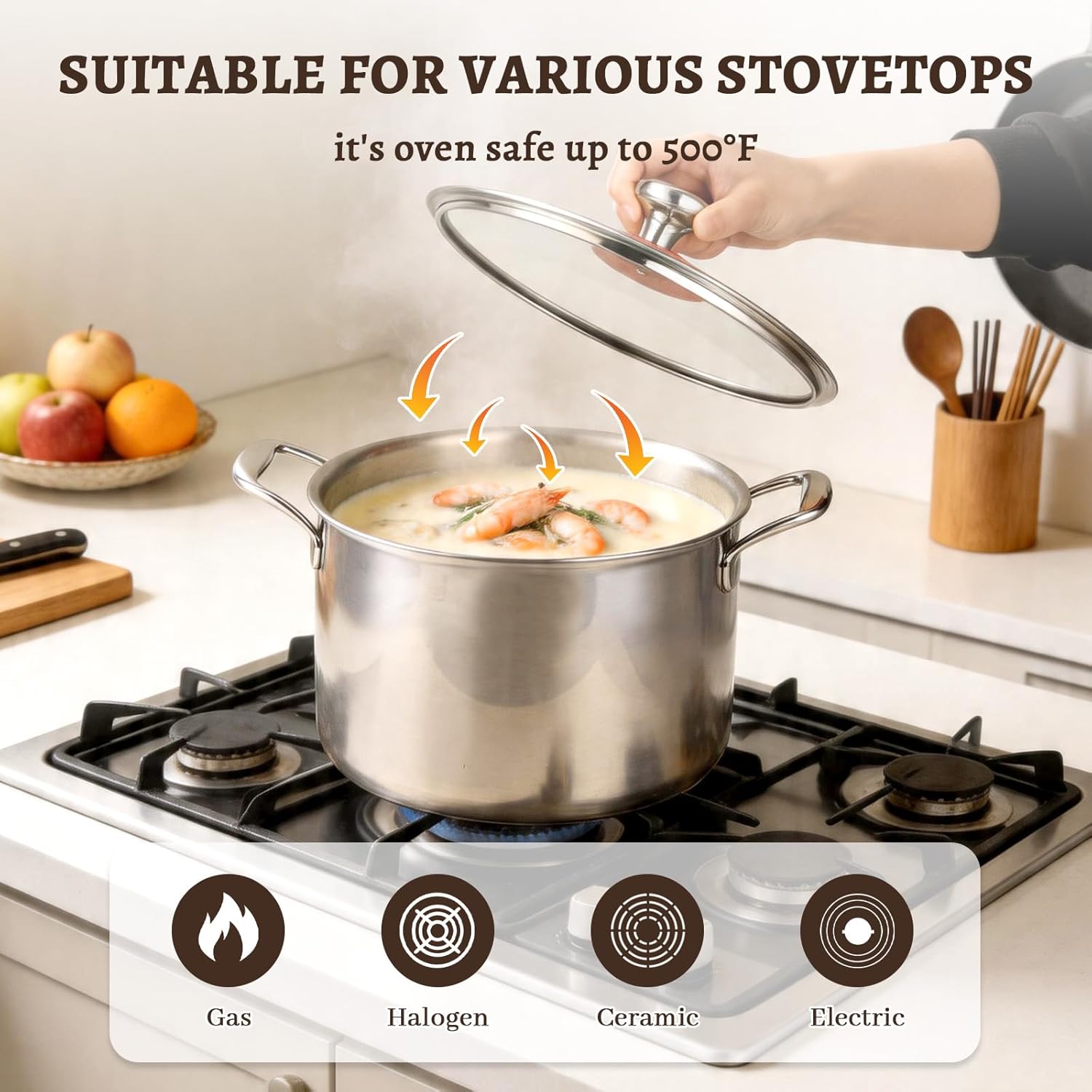 Ptaciow 8 Quart Titanium Soup Pot,Pure Healthy Titanium Pots for Cooking | No Coating Stock Pot with Lid Induction All Stovetops,Large Capacity Cooking Pot for Soup,Pasta Sturdy & Double Handle - Image 5