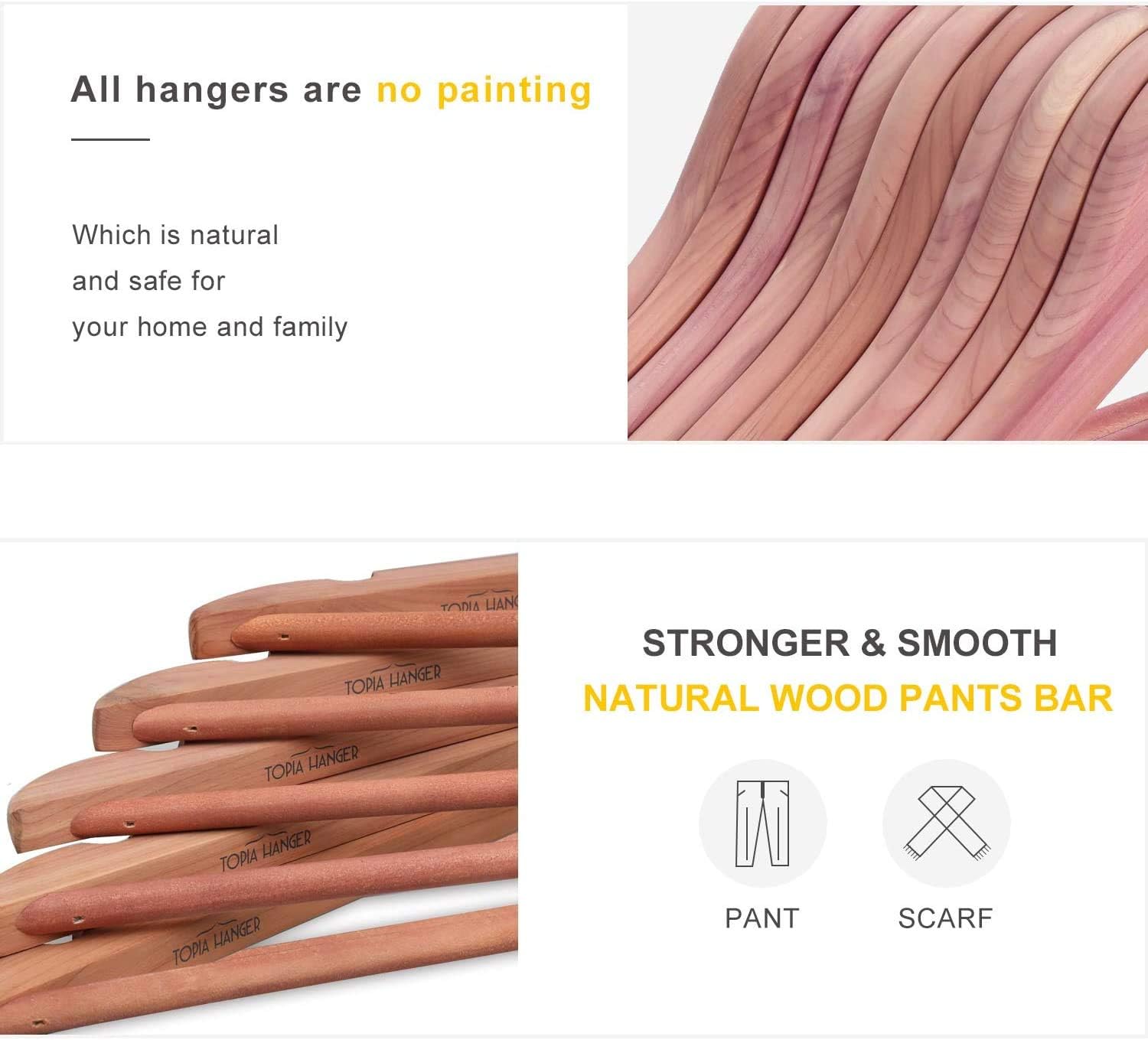 TOPIA HANGER American Red Cedar Wooden Hangers 30 Pack, Clothes Hangers for Closet, Wood Suit Hangers with Smooth Cut Notches, 360°Flexible Hook, Non-Slip Pants Bar(Natural)-CT07C30 | Wood Suit Hangers with Smooth Cut Notches,100% Natural Cedar Wood, 360°Flexible Hook, Non-Slip Pants Bar(Natural)-CT07C30 - Image 3