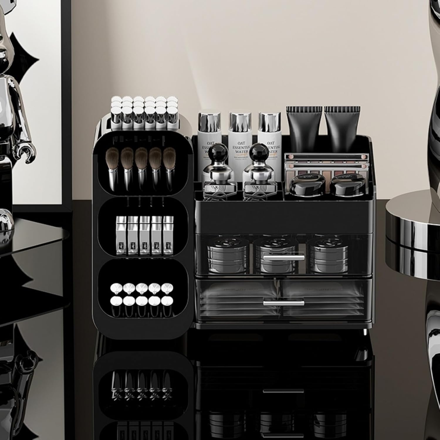 Makeup Organizer with Drawers, Large Capacity Countertop Organizers for Vanity,Bathroom and Bedroom Desk Cosmetics Organizer,Easy To Storage Skincare,Brushes,Lotions,Lipstick (Black) - Image 4