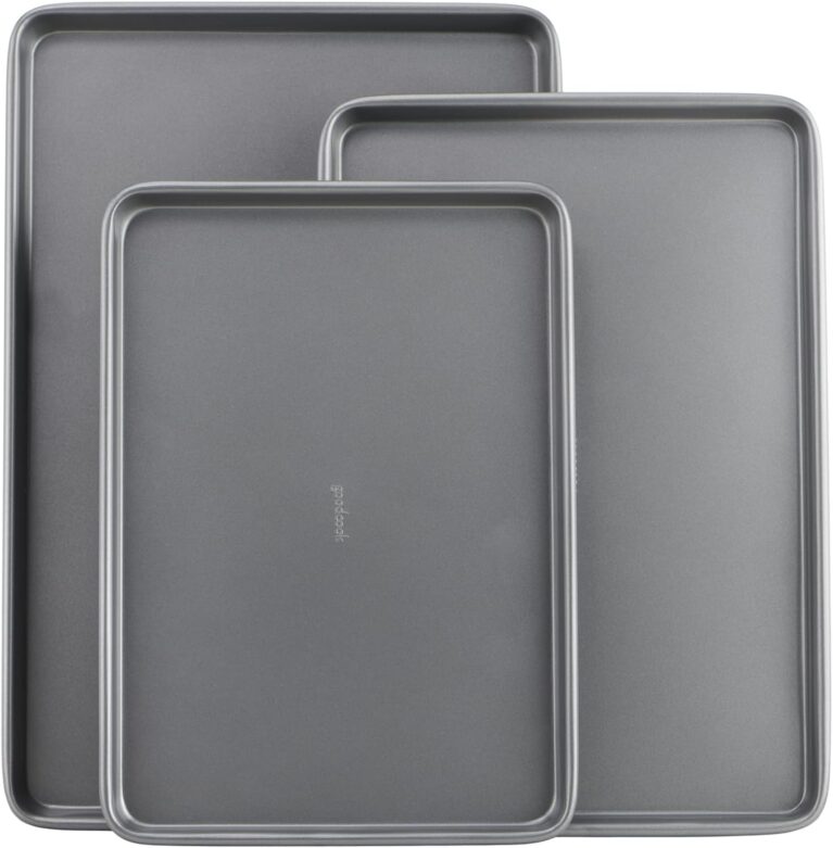 GoodCook Everyday Nonstick Baking Sheet Set, 3 Pack Includes Small (13×9) Medium (15×1) and Large (17×11) Pans Carbon Steel Construction Cookie Sheets Bakeware Set, Gray