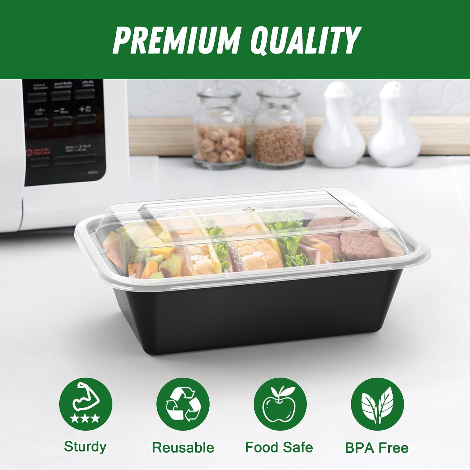 Dealusy 50 Pack (100-Piece) 24 oz Meal Prep Containers Reusable with Lids, Sturdy Leakproof & Food Safe, Microwave, Freezer, Dishwasher Safe Prep Containers, To Go Take Out Plastic Food Storage - Image 3