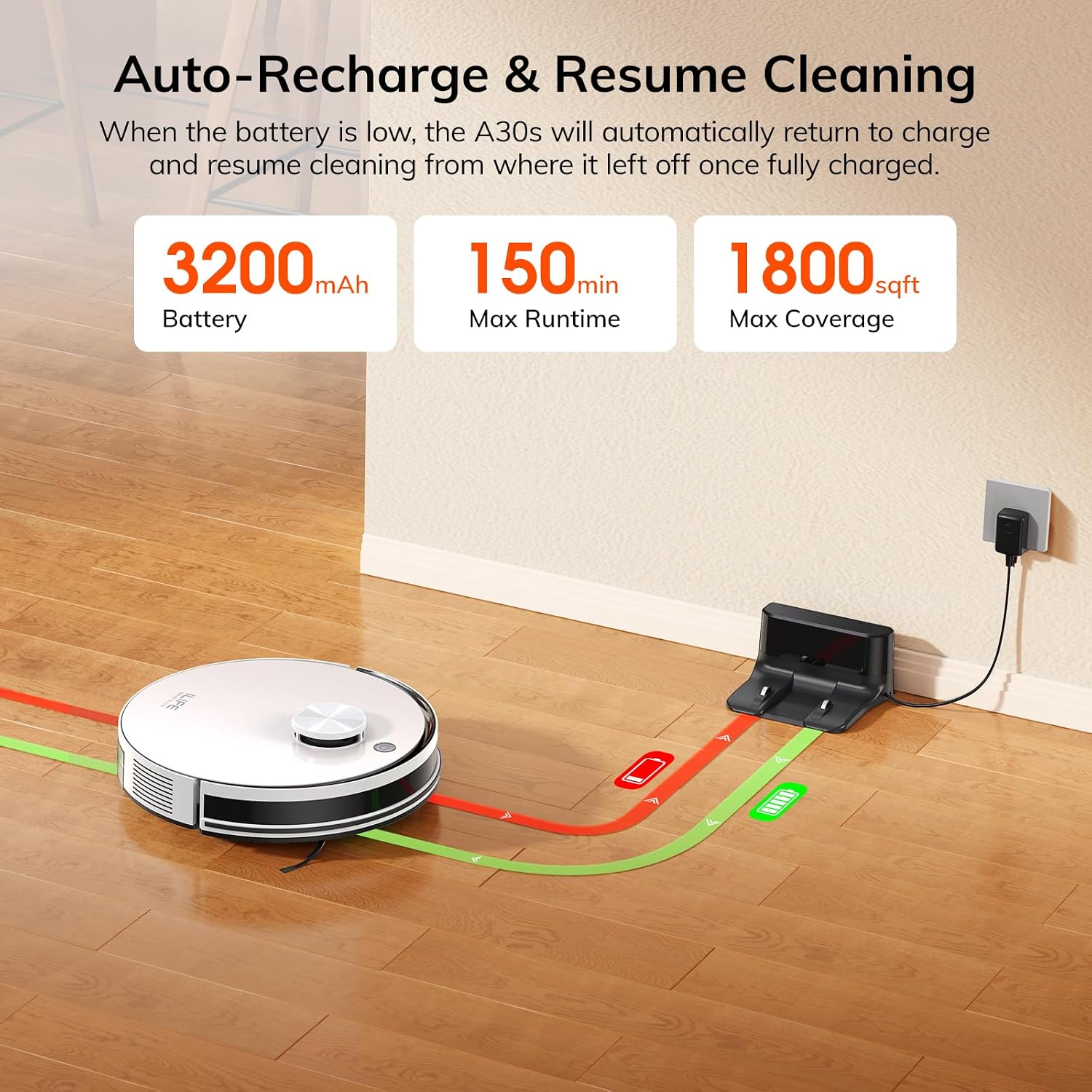 ILIFE A30s Robot Vacuum, 10000Pa Max Suction | LiDAR Navigation, Home Mapping, No-Go Zone, 150 Mins, App, Voice and Remote Control, for Hard Floor, Carpet and Pet Hair - Image 9
