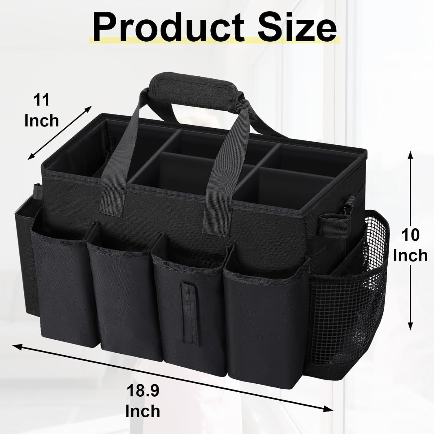 Wearable Large Cleaning Caddy Bag for Housekeepers (Black) | Cleaning Supplies Organizer with Adjustable Shoulder, Waist & Handle Straps, Detailing Bag for Kitchen Supplies - Image 2