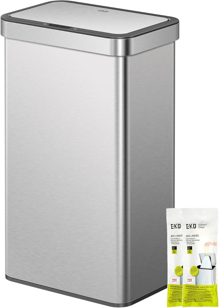 EKO Nova Sensor Trash Can, 21 Gallon/80 Liter Stainless Steel Rectangular Touchless Motion Sensor Trash Can or Recycling Bin, Matte Metallic