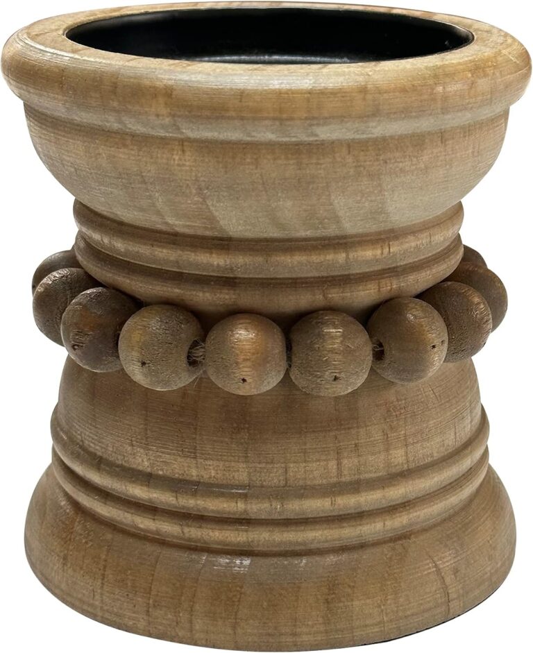 Farmhouse Rustic Wood Pillar Candle Holder for Pillar Candles, Decorative Beaded Candlestick Holder Stand for Home Décor, Gifts, Wedding (Natural)