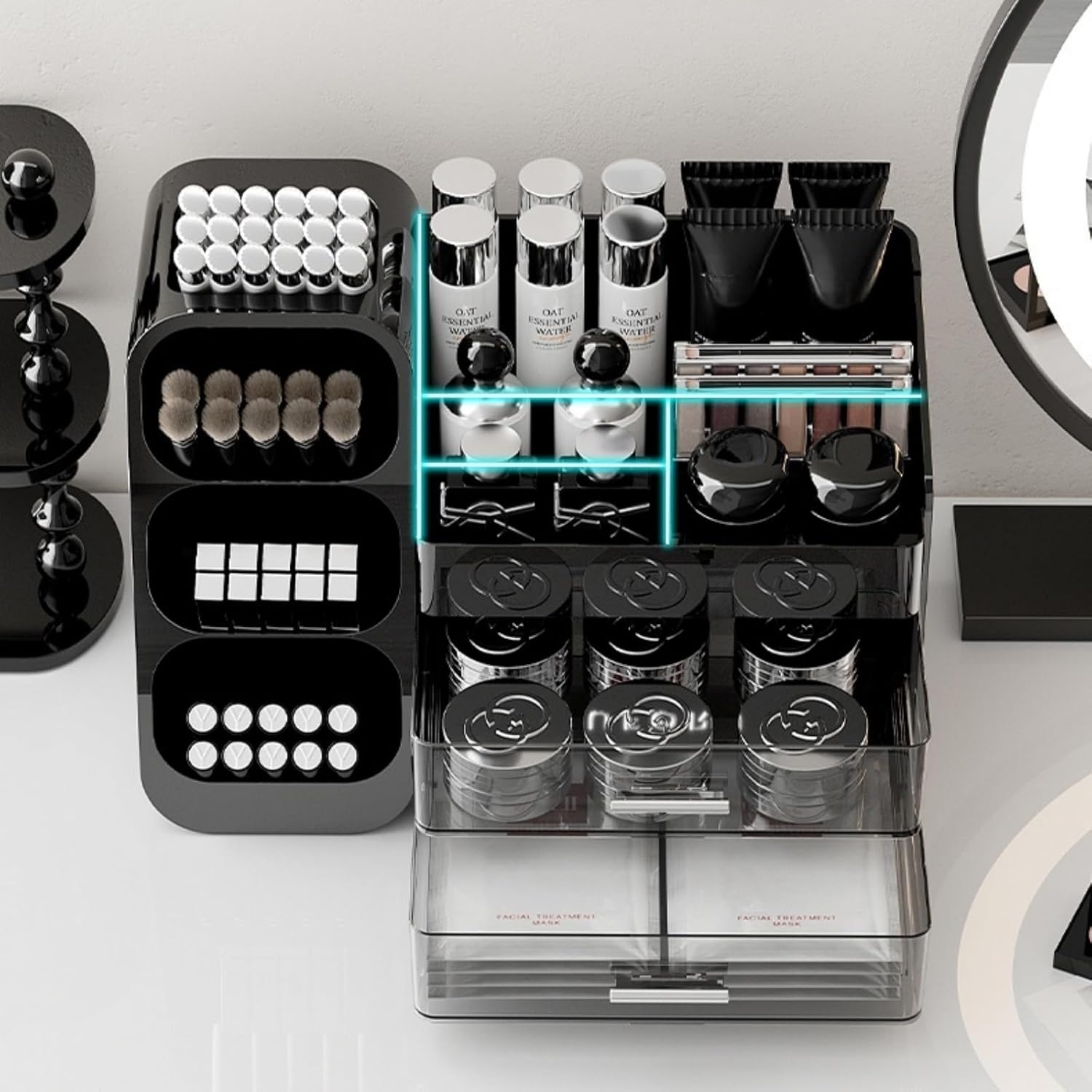 Makeup Organizer with Drawers, Large Capacity Countertop Organizers for Vanity,Bathroom and Bedroom Desk Cosmetics Organizer,Easy To Storage Skincare,Brushes,Lotions,Lipstick (Black) - Image 6