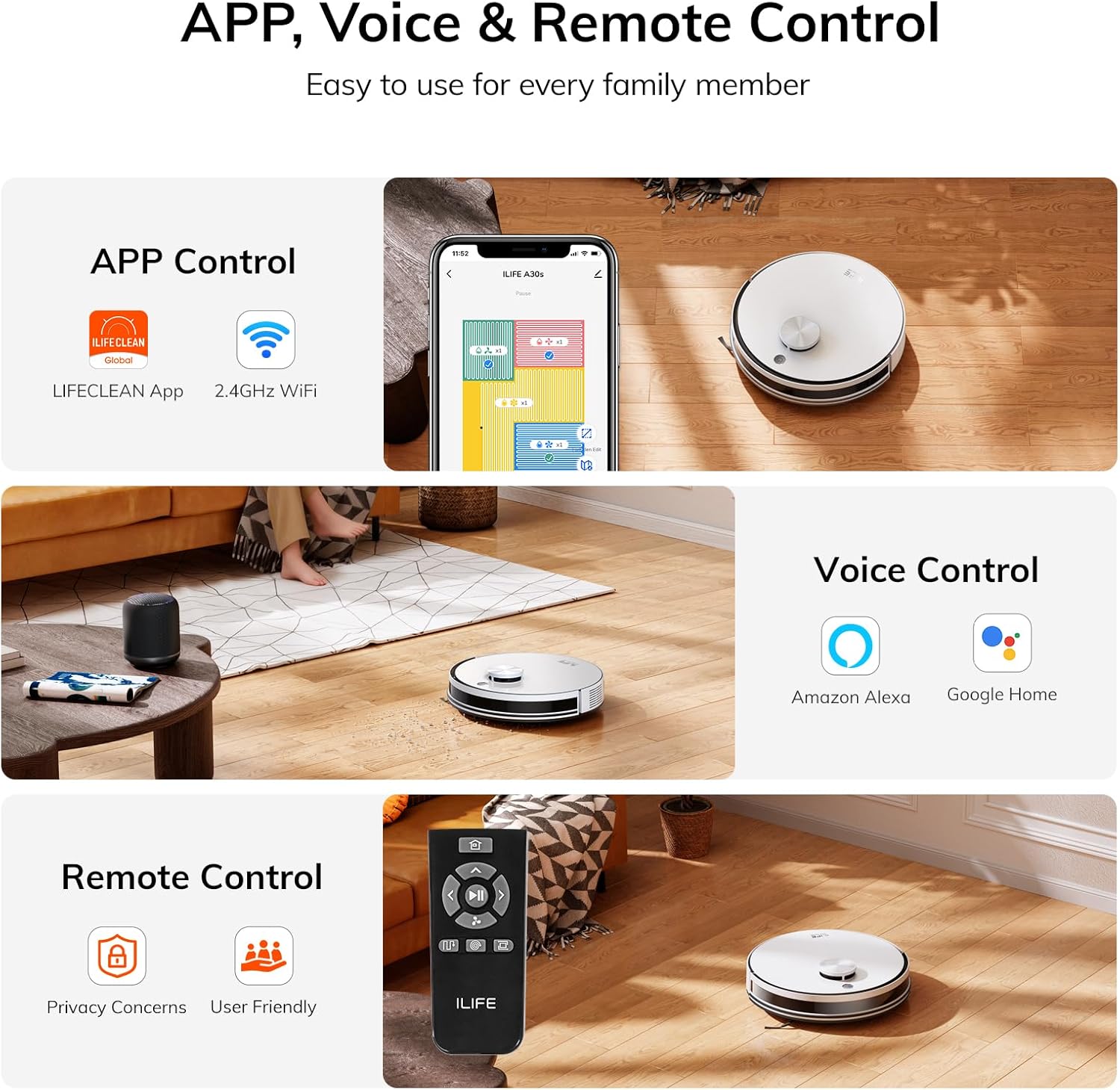 ILIFE A30s Robot Vacuum, 10000Pa Max Suction | LiDAR Navigation, Home Mapping, No-Go Zone, 150 Mins, App, Voice and Remote Control, for Hard Floor, Carpet and Pet Hair - Image 8