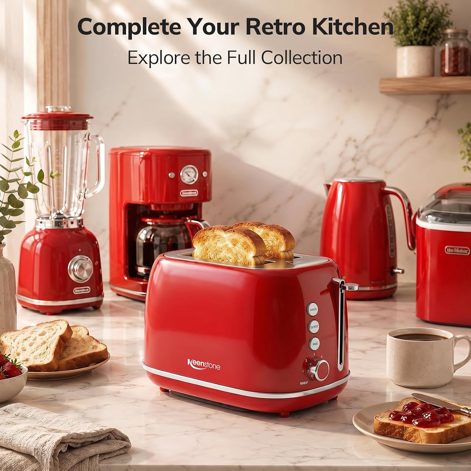 2 Slice Stainless Steel Toaster Retro with 6 Bread Shade Settings, Bagel, Cancel, Defrost Function, Extra Wide Slot, Removable Crumb Tray, Red - Image 7