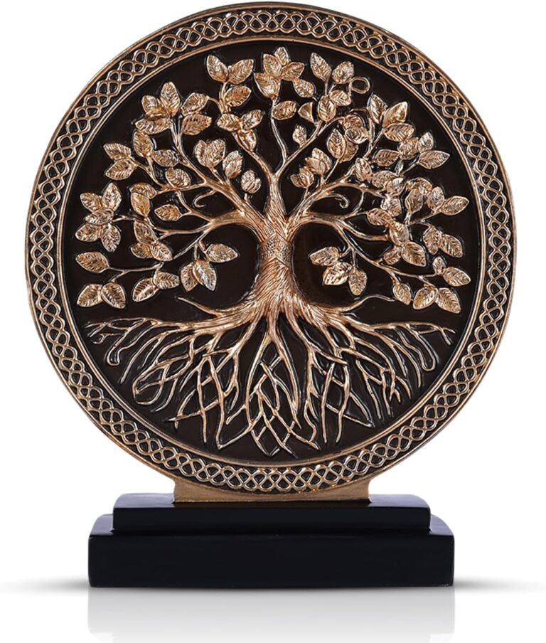 LCCCK Tree of Life Statue, Resin Round Tree Sculpture for Cabinet Decor, Shabby Chic Knick Knacks, Living Room Mantle Entryway Table Top Accent, Symbolic Family Roots Home Decor