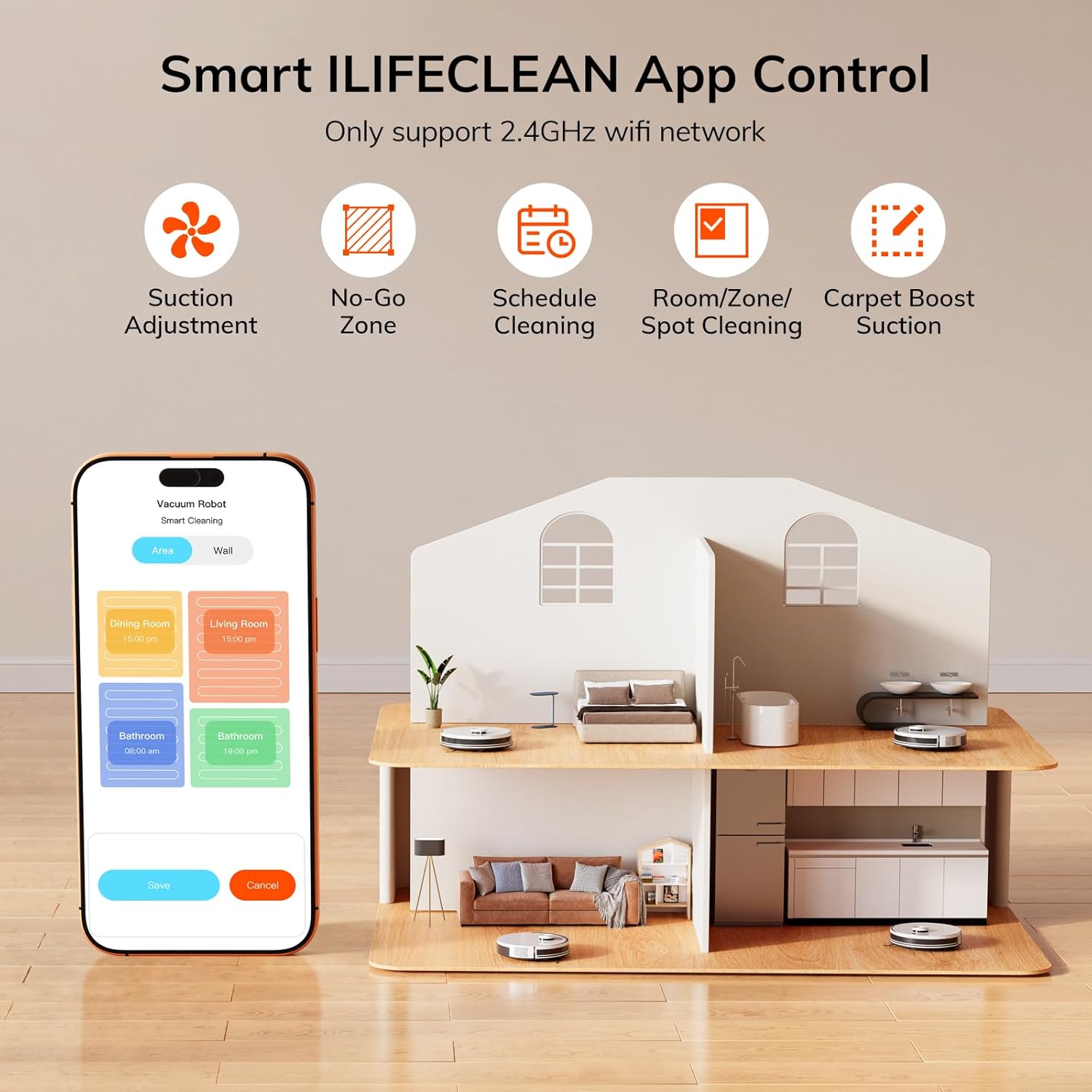 ILIFE A30s Robot Vacuum, 10000Pa Max Suction | LiDAR Navigation, Home Mapping, No-Go Zone, 150 Mins, App, Voice and Remote Control, for Hard Floor, Carpet and Pet Hair - Image 5