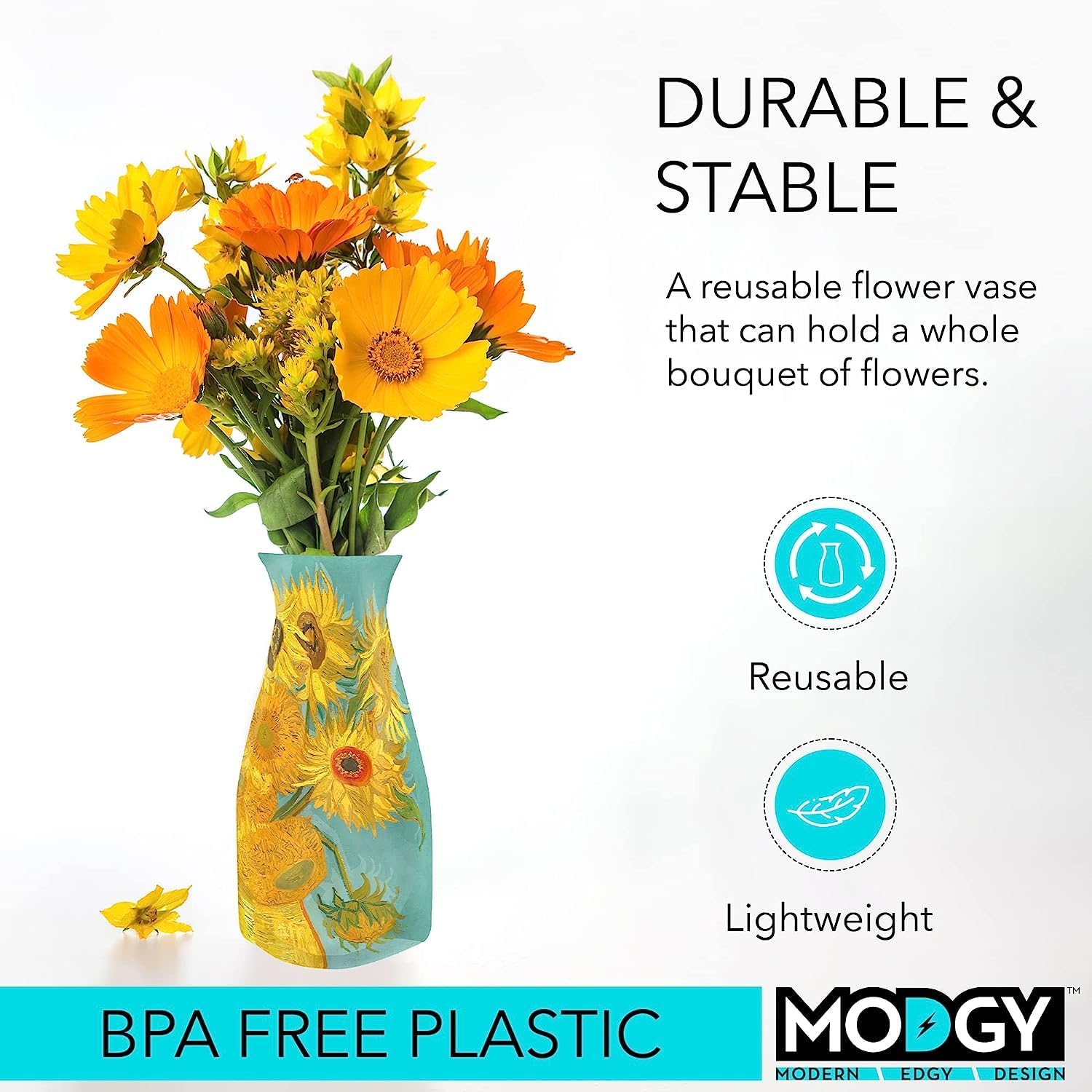Collapsible and Expandable Plastic Flower Vase, Unbreakable, Foldable, Decorative Modern Centerpieces, Table Decorations, Van Gogh Sunflowers, 1 Pack - Image 3