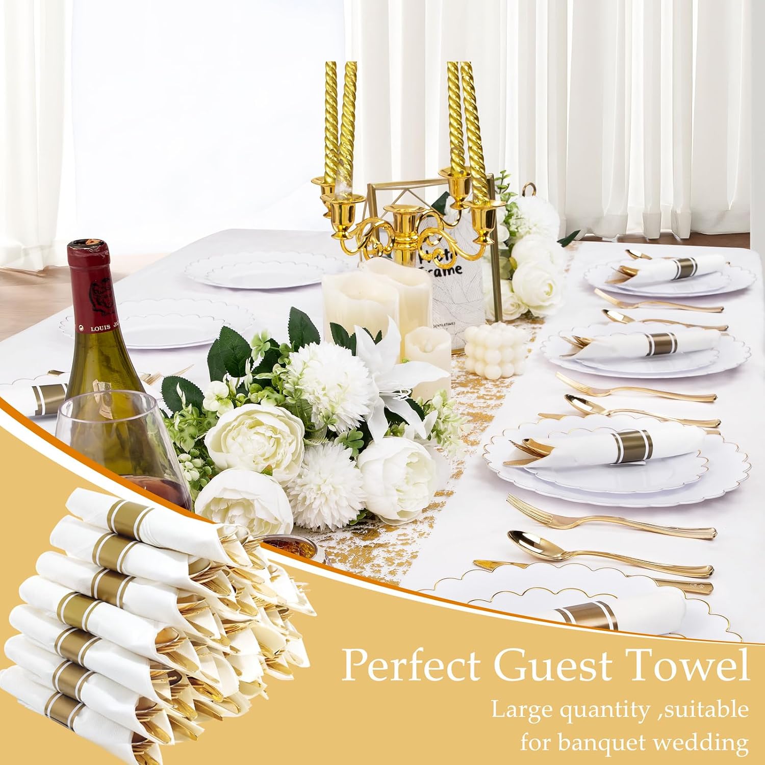 120 Pack Gold Plastic Silverware Wrapped Cutlery Set with Napkin | Heavy Duty Pre Rolled Disposable Gold Utensils Wrapped Flatware Cutlery Set for Wedding, Party & Catering - Image 5