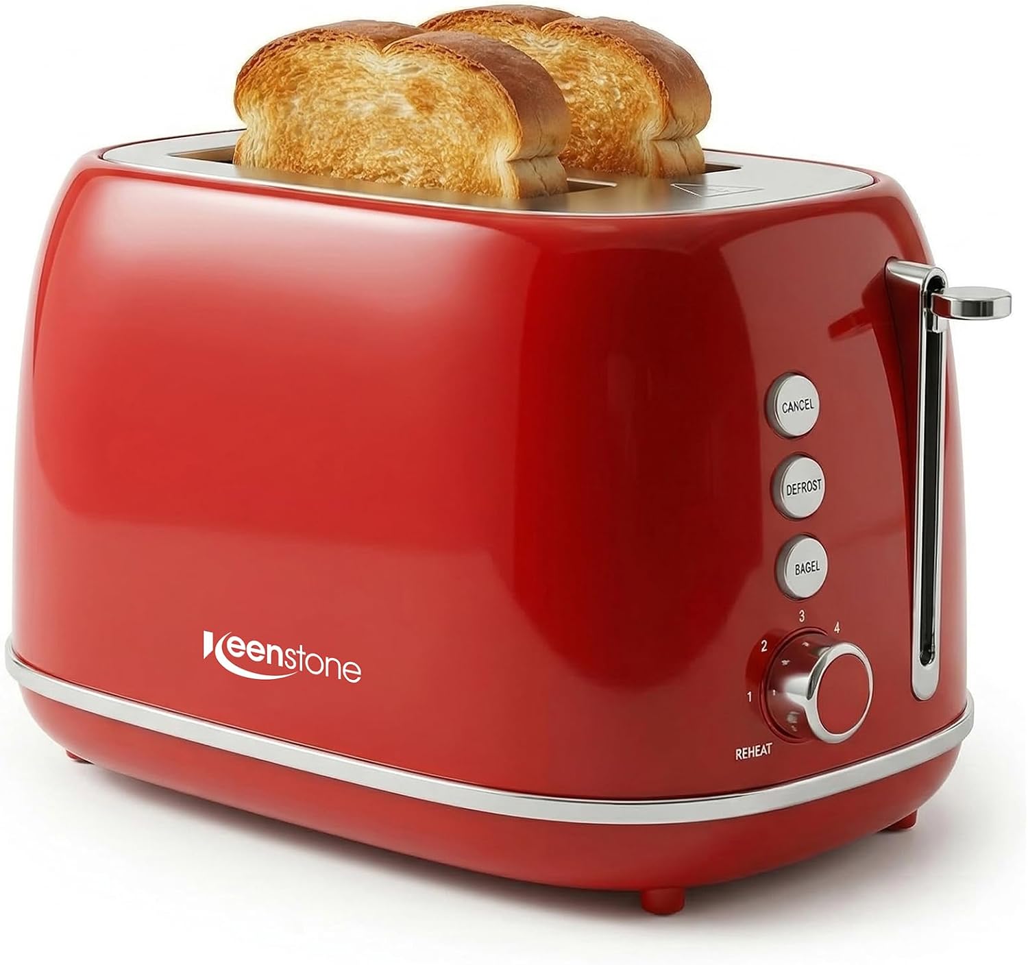 2 Slice Stainless Steel Toaster Retro with 6 Bread Shade Settings, Bagel, Cancel, Defrost Function, Extra Wide Slot, Removable Crumb Tray, Red - Image 9