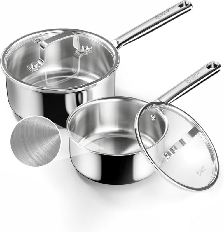 COOKER KING Sauce Pan Set, 1.5 QT & 2 QT Saucepan with Lid, Metal Utensils Safe, No Coating (PFAS/PFOA/PTFE Free), Dishwasher-Friendly, Oven-Safe Up to 900°F, Induction Ready