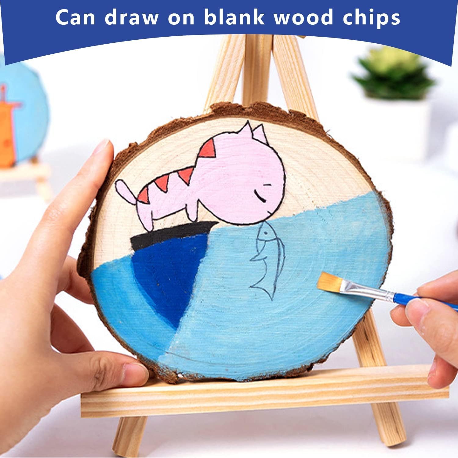 FSWCCK 17 PCS Unfinished Wood Slices for Centerpieces - 5.1-5.5 Inch,Round Natural Discs with Tree Bark, Wooden Cookies Circles for Crafts Christmas Ornaments, Rustic Wedding Decor,Table Decoration - Image 3