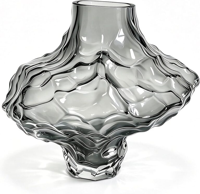 Glass Vase, Gray Glass Vase Modern Clear Flower Vases 6.29 Inch, Thickened Glass Vases for Centerpieces, Minimalist Decorative Vase for Living Room Kitchen Office Wedding