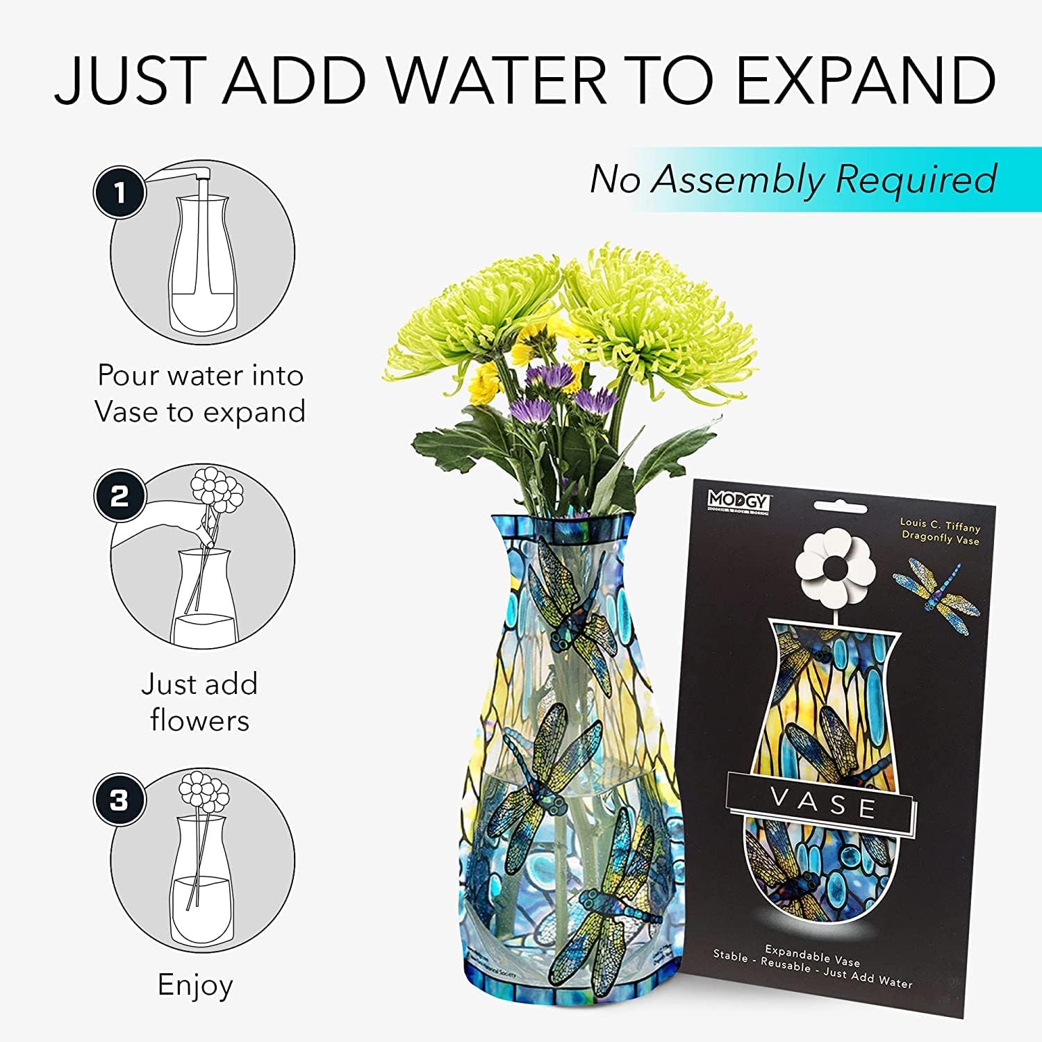 MODGY Expandable Flower Vase Plastic Decorative Modern Vases for Flowers Centerpieces Dining Table Decor Living Room Bathroom Wedding Office, Tiffany - Dragonfly - Image 4