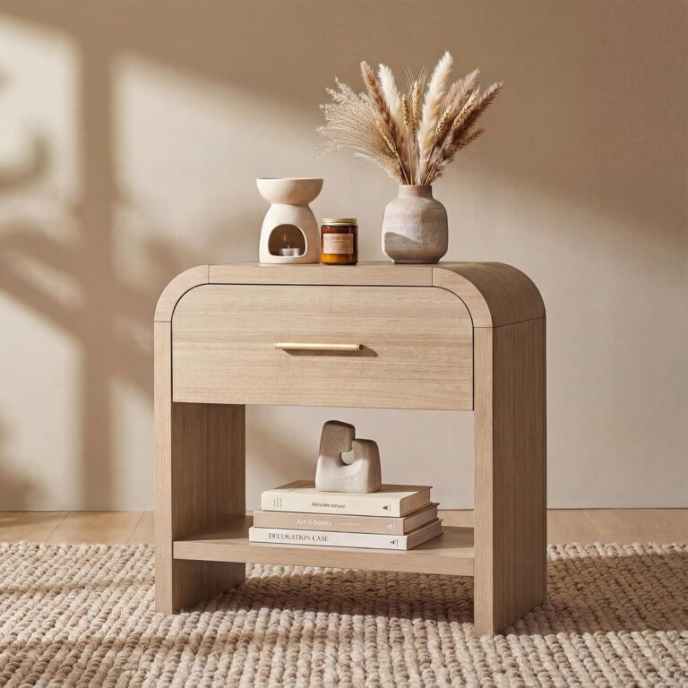 Night Stand [Unique Curved Profile] [FSC-Certified Wooden Board] 1-Drawer and 1 Storage Shelf Nightstand 24" H Metal Handle Modern Bedside Table Side Table End Table | [Curved Profile] [FSC-Certified Wooden Board] Nightstand 24" H Metal Handle Modern Bedside Table Side Table End Table
