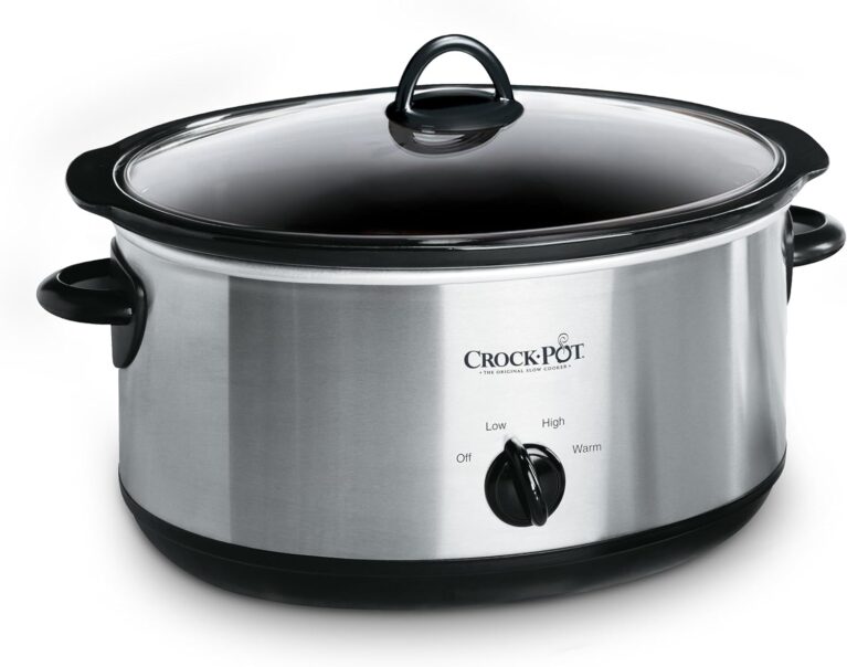 Crock-Pot 7-Quart Manual Slow Cooker, Family Size Serves 8+ People & Fits 6-lb Roast, Removable Stoneware with Warming Setting, Dishwasher Safe for Easy Cleanup, Stainless Steel