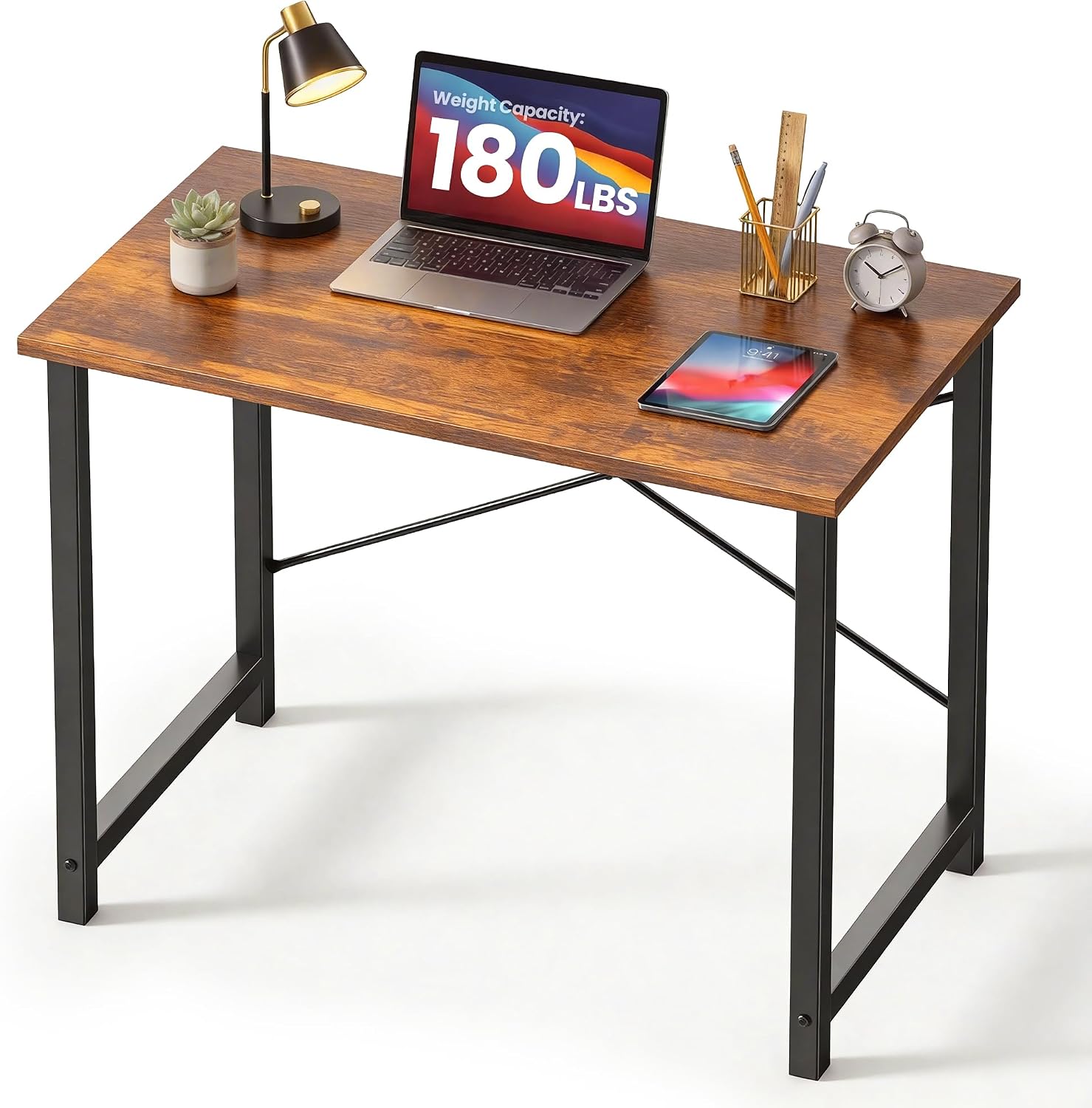 DUMOS 32 Inch Small Computer Desk, Gaming Desks for Home Office Bedroom | Modern Study Writing Work Table, Craft PC Desk Simple Workstation with Reinforcement Structure, Rustic Brown