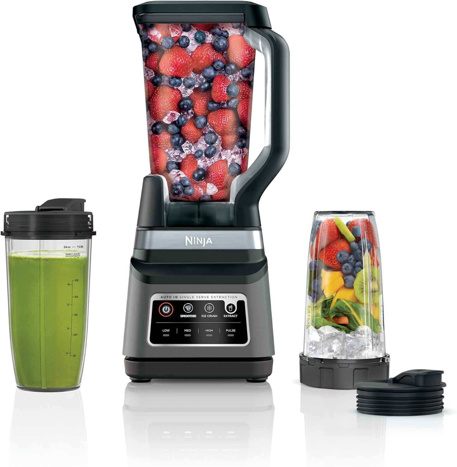 Ninja BN751 Professional Plus DUO Blender, 1400 Peak Watts, 3 Auto-IQ Programs for Smoothies, Frozen Drinks & Nutrient Extractions, 72-oz. Total Crushing Pitcher & (2) 24 oz. To-Go Cups, Black | 1400 peak-watt Total Crushing & Extractor blades. 3 Auto-iQ programs for smoothies. 72-oz pitcher + (2) 24-oz cups.
