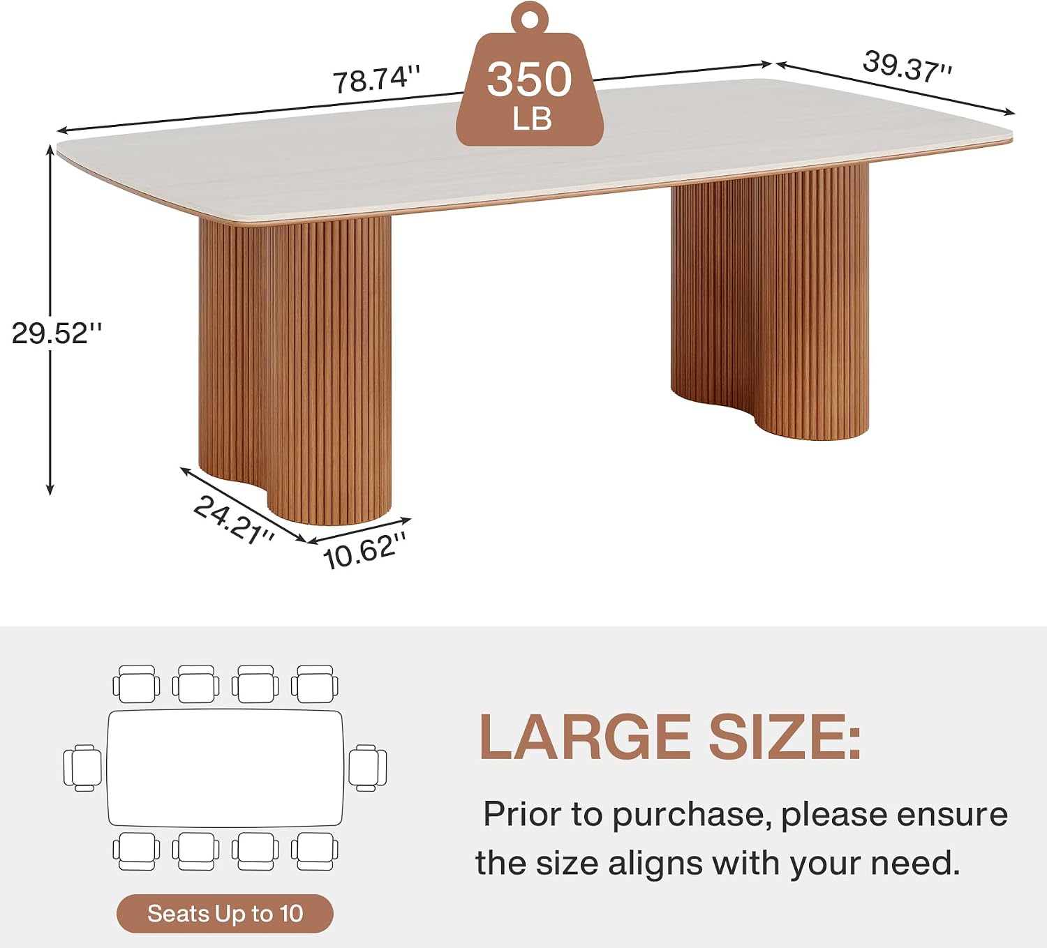 Tribesigns 78.7" Sintered Stone Dining Table for 8-10,Luxury Rectangular Kitchen Table with Solid Wood Legs, Mid-Century Dining Room Table for Living Room - Image 2