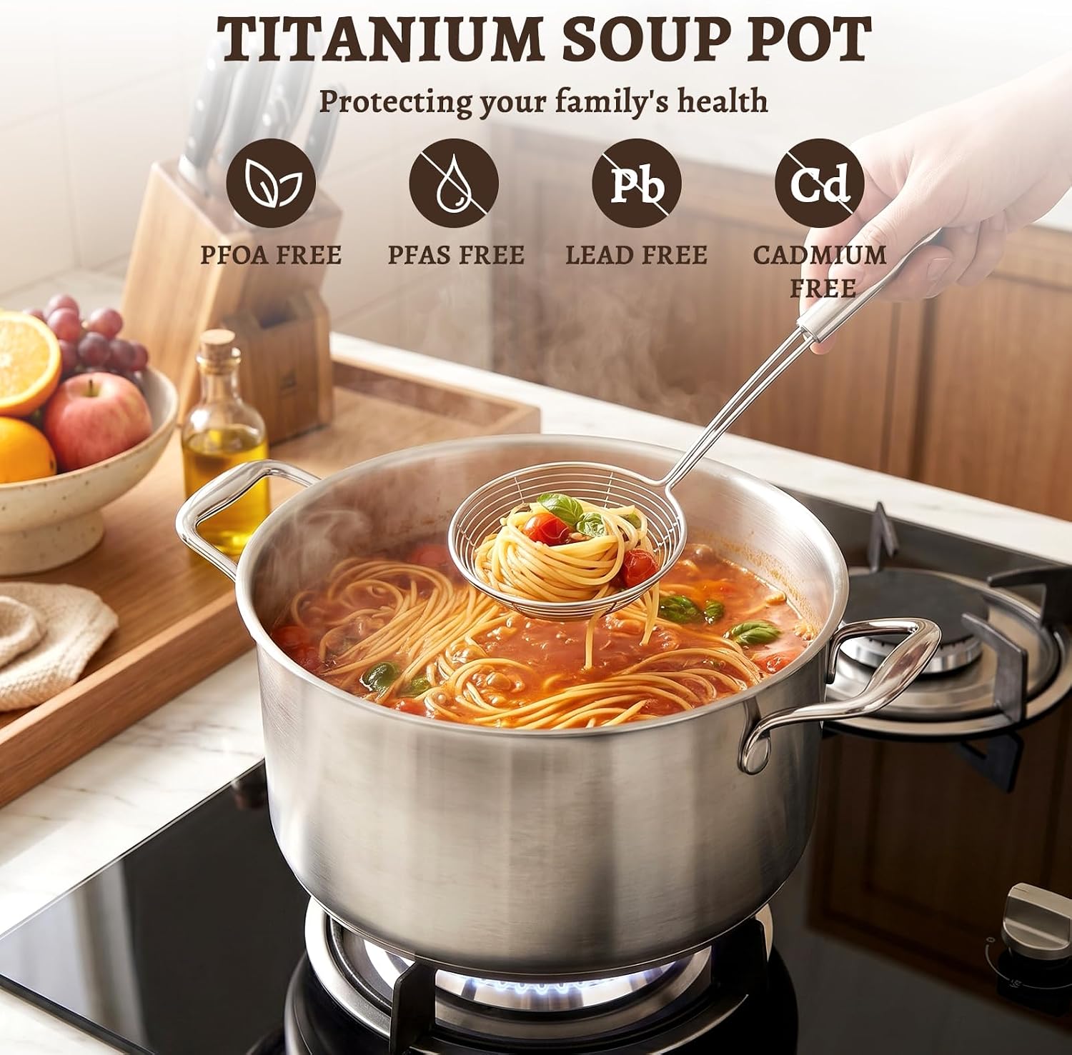 Ptaciow 8 Quart Titanium Soup Pot,Pure Healthy Titanium Pots for Cooking | No Coating Stock Pot with Lid Induction All Stovetops,Large Capacity Cooking Pot for Soup,Pasta Sturdy & Double Handle - Image 2