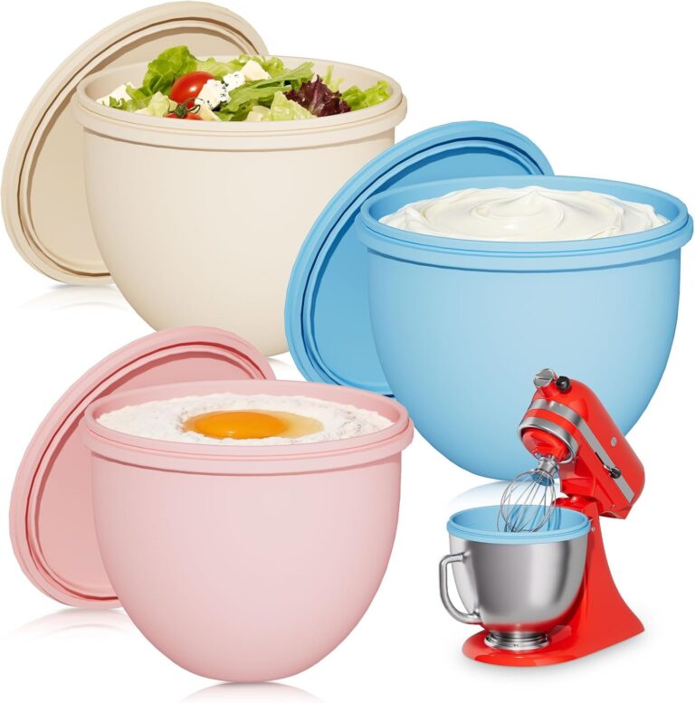 Snuggery 3Pack Silicone Bowl Liner for 5QT KitchenAid Tilt-Head Stand Mixer | Extra-thick silicone liners with adjustable vented lids for mixing multiple batches, dough proofing, and covered storage