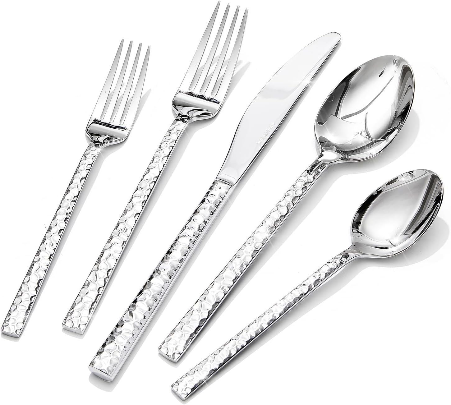 20 Piece Hammered Silverware Set, 18/10 Stainless Steel Flatware Set for 4 | KINGSTONE Mirror Polished Knives Forks Spoons Utensils, Cutlery Set for Home, Party, Wedding, Housewarming, Dishwasher Safe