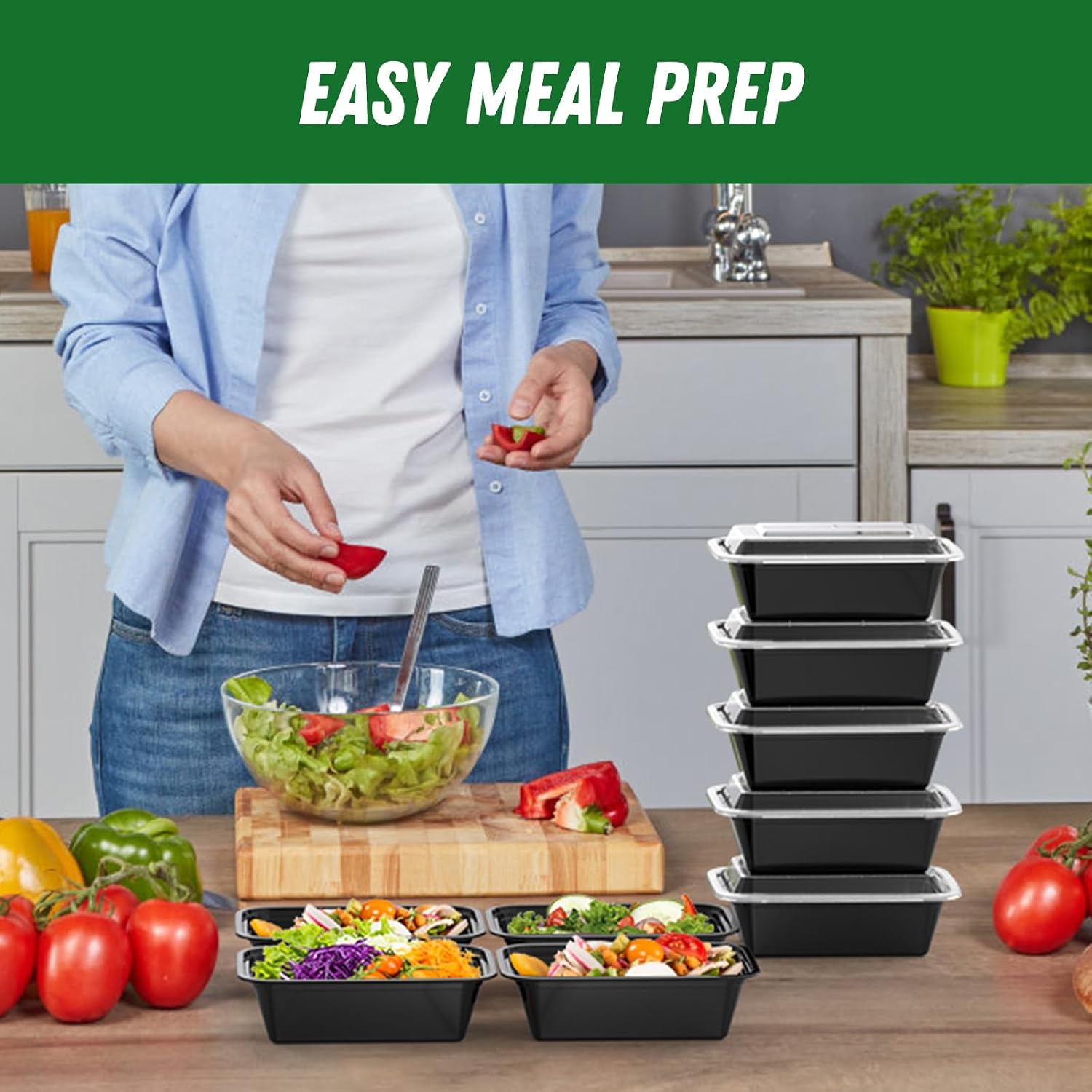 Dealusy 50 Pack (100-Piece) 24 oz Meal Prep Containers Reusable with Lids, Sturdy Leakproof & Food Safe, Microwave, Freezer, Dishwasher Safe Prep Containers, To Go Take Out Plastic Food Storage - Image 6