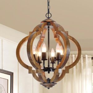 Farmhouse Rustic Wooden Chandelier,...