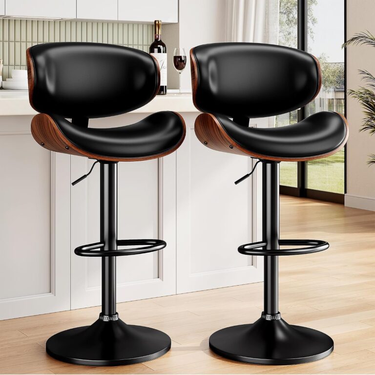 YaFiti Swivel Bar Stools Set of 2, Bar Stools for Kitchen Counter, Black | Comfortable Faux Leather Seating with Ergonomic Support and a Sturdy Footrest for Modern Kitchen Islands and Home Bars