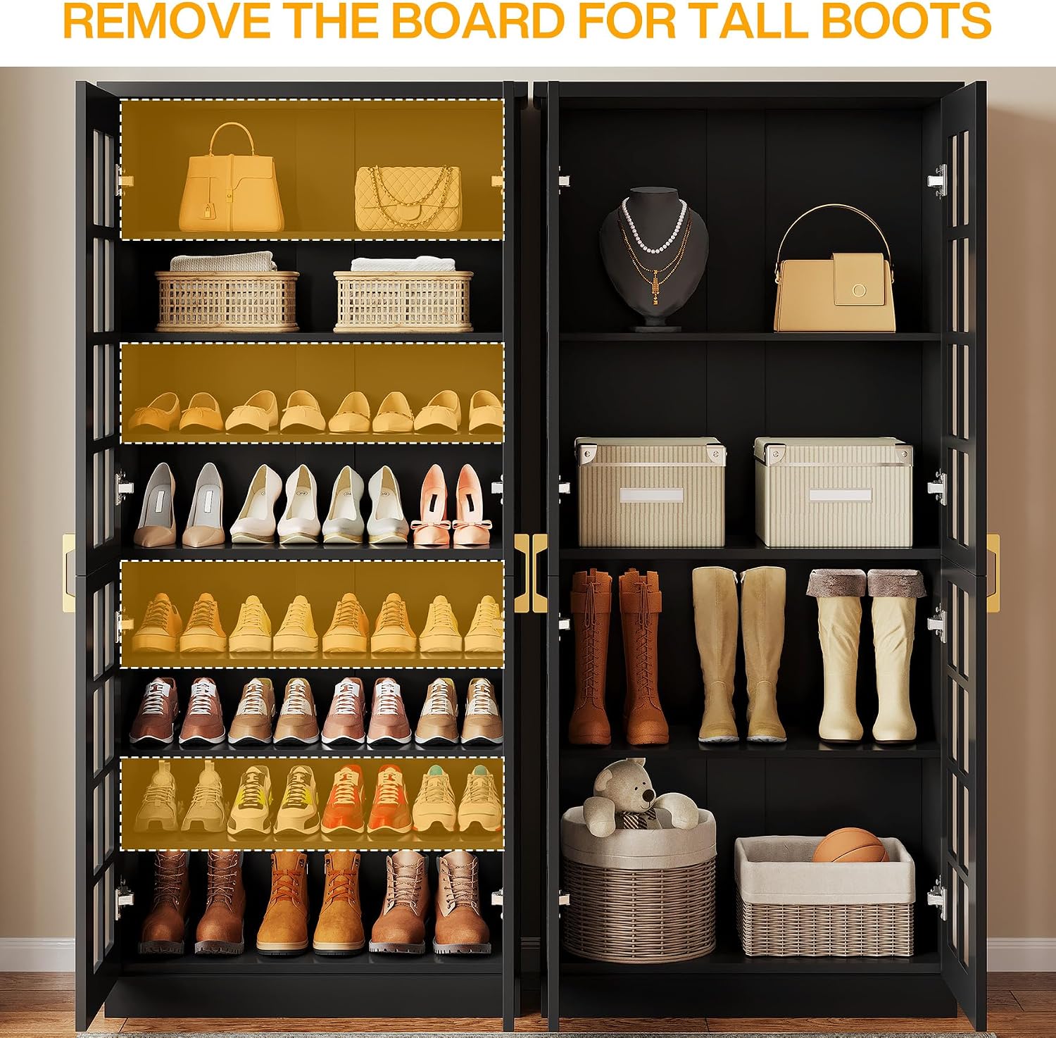 Tribesigns Tall Shoe Cabinet with Doors, 8-Tier Modern Shoe Storage Cabinet | Shoe Rack Cabinet with Adjustable Shelves, Stable and Sturdy, Tall Shoe Organizer for Entryway, Hallway, Closet, Black - Image 6