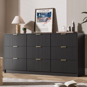 MAISONARIA Black 9 Drawer Dresser f...