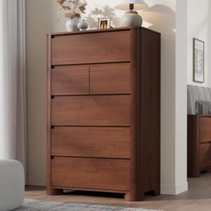 YANSNWO Walnut 6 Drawer Dresser for...