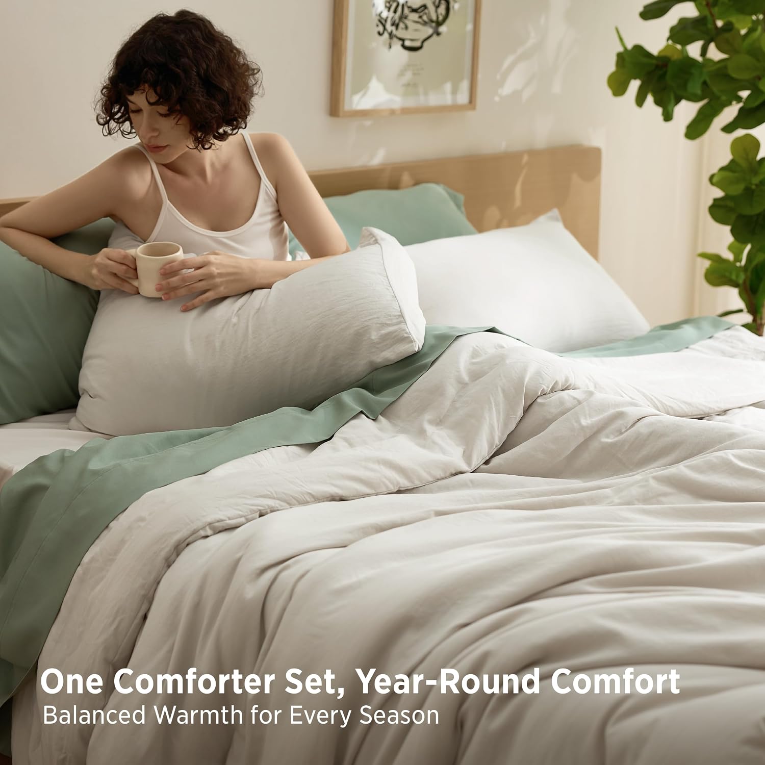 Bedsure Queen Comforter Set, Beige Soft Prewashed Bedding for All Seasons, 3 Pieces GentleSoft™ Bed Set, 1 Lightweight Comforter (90"x90") and 2 Pillowcases (20"x26") - Image 3