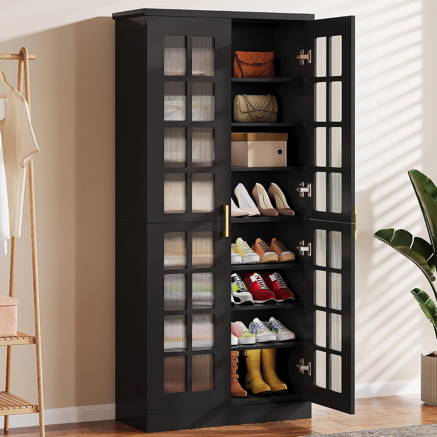 Tribesigns Tall Shoe Cabinet with Doors, 8-Tier Modern Shoe Storage Cabinet | Shoe Rack Cabinet with Adjustable Shelves, Stable and Sturdy, Tall Shoe Organizer for Entryway, Hallway, Closet, Black - Image 5